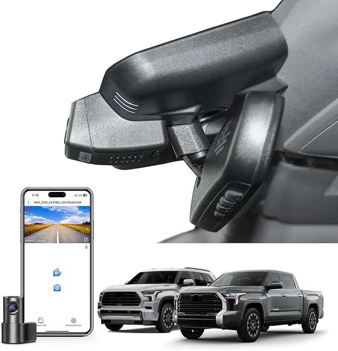 Mangoal Front 4K & Rear 1080P Dash Cam Custom fit for Toyota Tundra 2022-2026 & Sequoia 2023-2026 (Model B), Limited SR SR5 TRD Pro Limited Platinum (Gen3),UHD 2160P Video, WiFi & App, GPS, 128GB Card