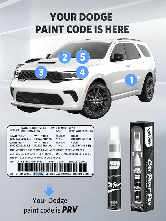 Redeye(PR6/ZR6) for Dodge Touch Up Paint Pen, 2 in 1 Car Scratch Remover with Pen Tip and Brush, Precise Color Match for Car Paint Scratch Repair, Quickly and Easily Fix Chips and Nicks