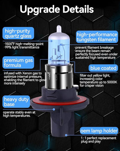 NEWBROWN H13 Headlight Bulb 9008 Halogen Headlight Bulbs 5000K Super White Light Long Life Replacement P26.4T 12V 55W/60W (H13/9008, 2 Pack)