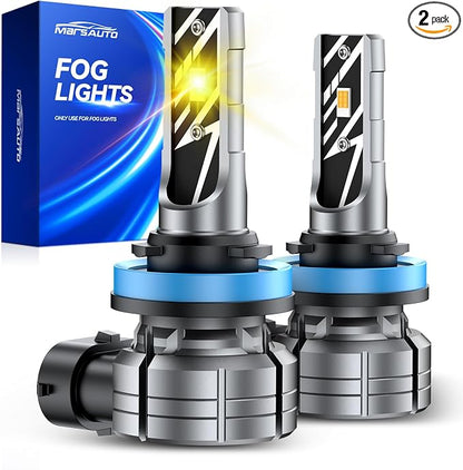 Marsauto H11/H16/H8 LED Fog Light Bulb, 18000LM 700% Brightness, H11 H16 H8 LED Bulb Yellow Fog Lights, 3000K Yellow 70000HRS Lifespan H11 Yellow Fog Light Bulbs, Play and Plug, Exterior Lighting