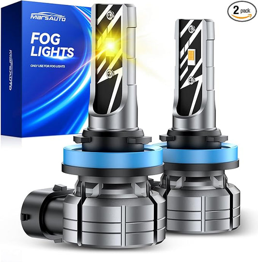 Marsauto H11/H16/H8 LED Fog Light Bulb, 18000LM 700% Brightness, H11 H16 H8 LED Bulb Yellow Fog Lights, 3000K Yellow 70000HRS Lifespan H11 Yellow Fog Light Bulbs, Play and Plug, Exterior Lighting