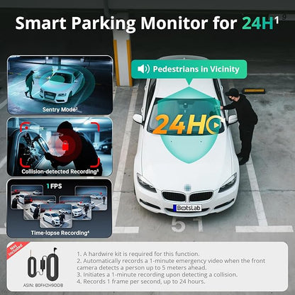 BOTSLAB G980H 4K 3-Channel Dash Cam Front Rear Inside, 360° Full Coverage, 3.18" Touch Screen, Free 128GB Card, 24/7 Parking Mode with Sentry & Time-Lapse, Voice Control, 5GHz WiFi, GPS, Night Vision
