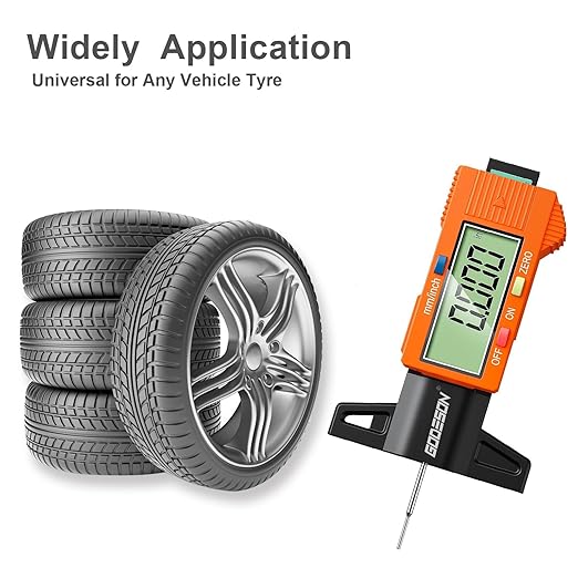 GODESON Tire Tread Depth Gauge,Digital Tire Tread Depth Gauge with Color-Coded Bar,Tread Depth Gauge in 1 Inch/25.4 mm,Tire Depth Gauge with Large LCD Display Suitable for All Vehicle Tires-Orange