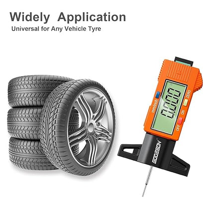 GODESON Tire Tread Depth Gauge,Digital Tire Tread Depth Gauge with Color-Coded Bar,Tread Depth Gauge in 1 Inch/25.4 mm,Tire Depth Gauge with Large LCD Display Suitable for All Vehicle Tires-Orange