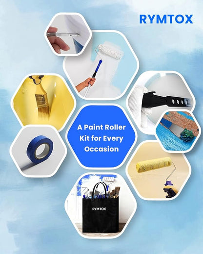 33PCS Complete Paint Roller Kit with Extension Pole & Carry Bag, 2-4 FT Painting Supplies Set with 9" & 4" Microfiber Rollers, Brushes, Tray & Tape for Walls, Ceilings & DIY Room Repainting