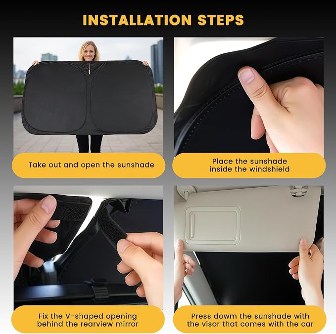 Windshield Sun Shade, Car Sun Shade Windshield, Reflector Sunshade Offers Ultimate Protection for Car Interior, Reflective Polyester Blocks Heat for Cars, Trucks, SUVs (57 x 31.5 in)