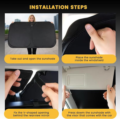 Windshield Sun Shade, Car Sun Shade Windshield, Reflector Sunshade Offers Ultimate Protection for Car Interior, Reflective Polyester Blocks Heat for Cars, Trucks, SUVs (57 x 31.5 in)