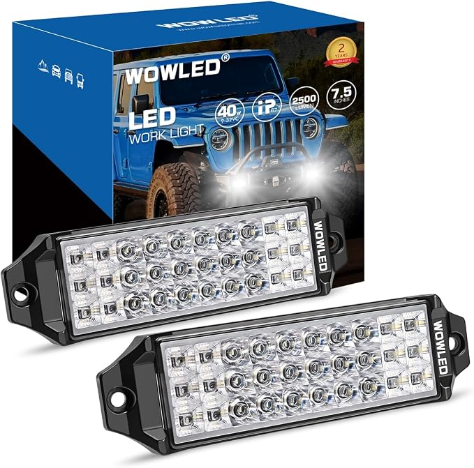 2 Pack Flush Mount LED Pod Lights, 7.5 Inch 40W Bumper Backup Reverse Spot Flood Combo Waterproof Off-Road Driving, LED Light Bar for SUV Truck ATV UTV Boat 12V 24V