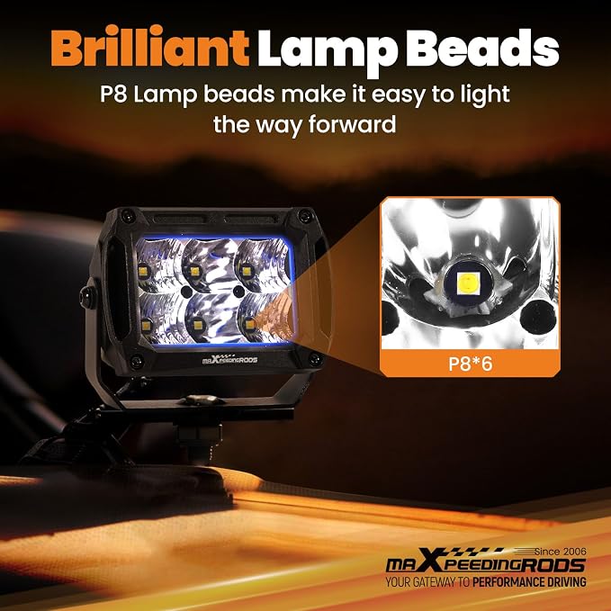 maXpeedingrods Offroad LED Pod Lights 4.4 Inch Slim Light Bar Combo Beam | Spot Flood Beam 6000LM Slim Offroad Ditch Lights, Wiring Harness, IP67 Waterproof For Jeep, Ford, ATV, UTV, Motorcycles