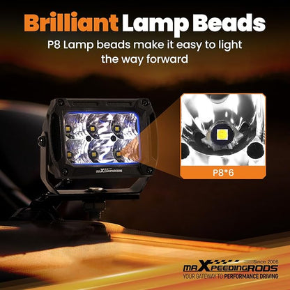 maXpeedingrods Offroad LED Pod Lights 4.4 Inch Slim Light Bar Combo Beam | Spot Flood Beam 6000LM Slim Offroad Ditch Lights, Wiring Harness, IP67 Waterproof For Jeep, Ford, ATV, UTV, Motorcycles
