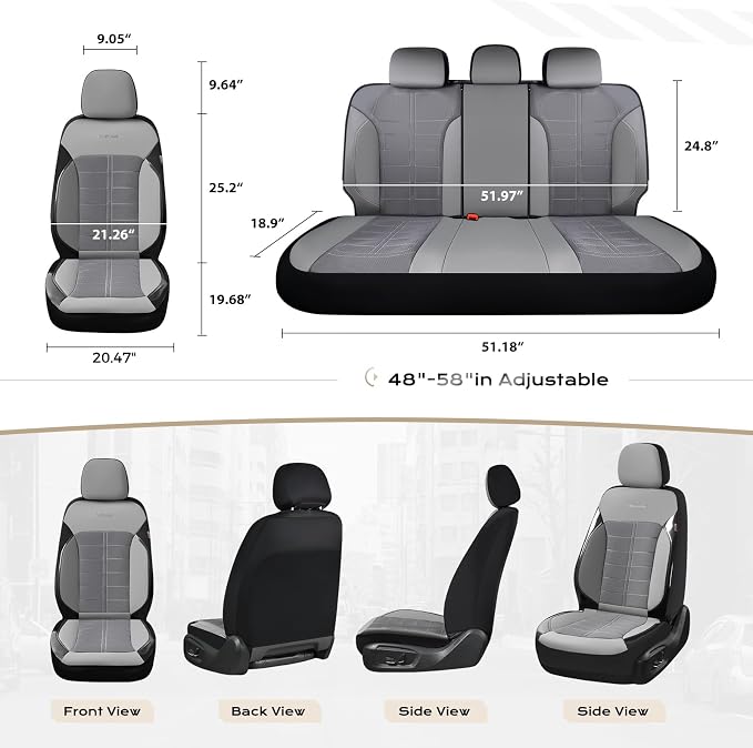 Coverado Air Mesh Seat Cover, Car Seat Cover Front Seats, 3D Breathable Seat Protectors Sports Carbon Fiber Design Airbag Compatible Comfort Universal for Most Cars, Van,Trucks, SUV, Grey