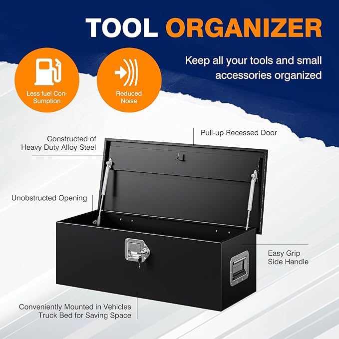Yizosh 30 Inch Steel Heavy Duty Truck Bed Tool Box, Trailer Tongue Tool Box with Lock and Keys, Tool Box for Storage, Utility Trailer Tool Box for Truck, Pickup, RV, Trailer