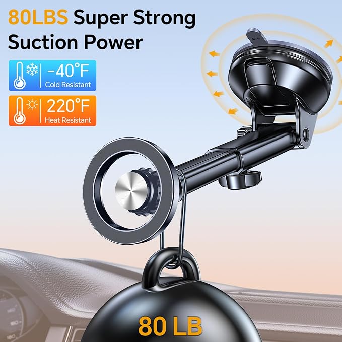 Coolpow for MagSafe Car Mount【Windshield+Vent+Dash】Magnetic Phone Holder for Car Phone Holder Mount Cell Phone Holders for Your Car Accessories Suction Phone Mount for Car Truck Stand for iPhone 17 16