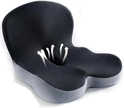 Ergonomic Memory Foam Seat Cushion, Lumbar Support Non Slip for Truck Driver Long Driving Office Chair Back Tailbone Pain Relief Dual Color Black&Grey
