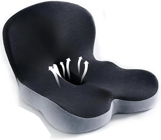 Ergonomic Memory Foam Seat Cushion, Lumbar Support Non Slip for Truck Driver Long Driving Office Chair Back Tailbone Pain Relief Dual Color Black&Grey