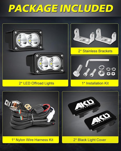 LED Pods with Wiring Harness & Black Covers 3 Inch 40W Spot CREE LED Pod Lights Small Off Road Driving Lights Fog Light 2 Packs for Trucks Motorcycle UTV ATV SUV Dirt Bike