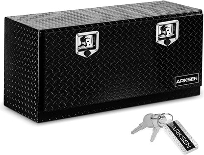 ARKSEN 36 x 17 x 18 Inch Underbody Tool Box, Heavy Duty Aluminum Diamond Plate Waterproof Square Storage Organizer Chest with T-Handle Lock & Keys for Pickup Truck, RV & Trailer – Black