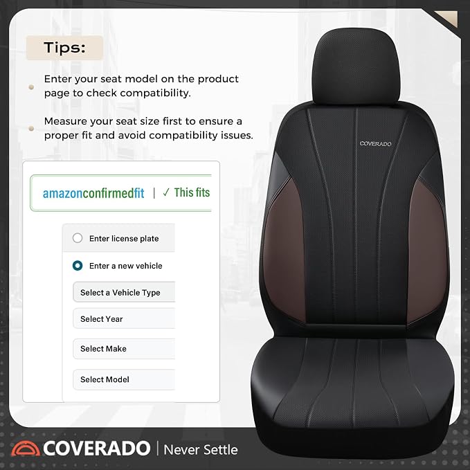 Coverado Car Seat Covers， 2 Front Seats Waterproof Nappa Leather Automotive Seat Protectors, Front Luxury Mesh Seat Covers, All-Weather Universal Fit for Most Cars SUVs, Trucks, Coffee&Black