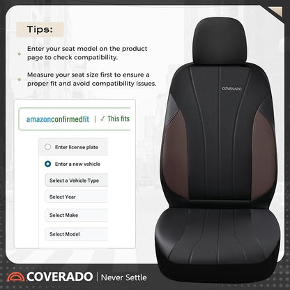 Coverado Car Seat Covers， 2 Front Seats Waterproof Nappa Leather Automotive Seat Protectors, Front Luxury Mesh Seat Covers, All-Weather Universal Fit for Most Cars SUVs, Trucks, Coffee&Black