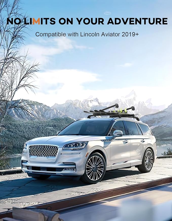 Roof Rack Cross Bars 300lbs Compatible with Lincoln Aviator 2019 2020 2021 2022 2023 2024 2025 2026，Heavy Duty Aluminum Lockable Roof Rails Crossbars Cargo Canoe Black Rooftop Cargo Carrier Luggage.