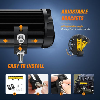 Nilight Side Shooter Light Bar 12Inch Triple Row Spot Flood Combo Yellow Beam Work Lights with 5Pin Rocker Switch Wiring Harness Kit for Off-Road Lighting on Truck SUV ATV UTV