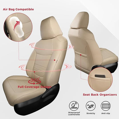 FREESOO RAV4 Seat Covers Full Set Custom Fit for Toyota Rav4(Only Hybrid) 2019 2020 2021 2022 2023 2024 2025 LE/XLE/XLE Premium/Limited, Faux Leather Car Seat Cover, Airbag Compatible, Beige