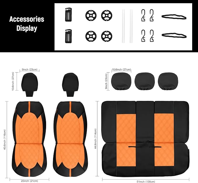 CAROMOP Luxury PU Leather Car Seat Covers Front Set, Anti-Stain Waterproof Automotive Seat Covers for Cars, Universal Car Interior Covers Seat Protectors for SUVs Pick-up Trucks(Orange Brown)