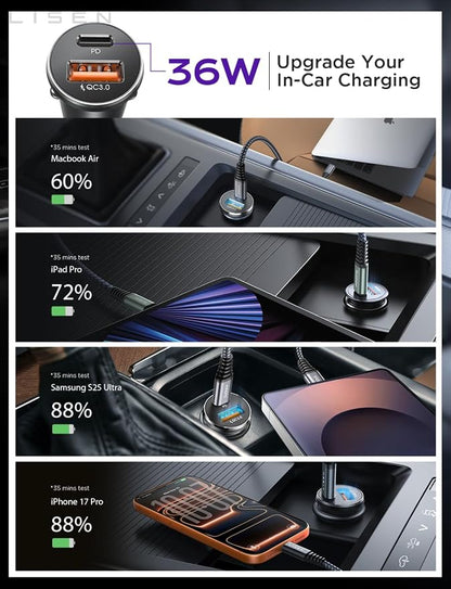 LISEN Car Charger USB C, 69W Cigarette Lighter USB Charger Adapter, Car Accessories Gifts for Men, Mini USBC Cars Fast Charging Adapter USBC Type C 12V Plug Outlet, for iPhone 17 Pro Max 16 15 14 13