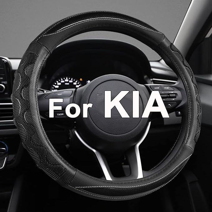 GIANT PANDA Steering Wheel Cover for Kia Soul,Sportage,Forte,Optima,Telluride(3D Honeycomb-Black-Standard Size)