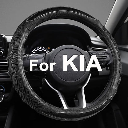 GIANT PANDA Steering Wheel Cover for Kia Soul,Sportage,Forte,Optima,Telluride(3D Honeycomb-Black-Standard Size)
