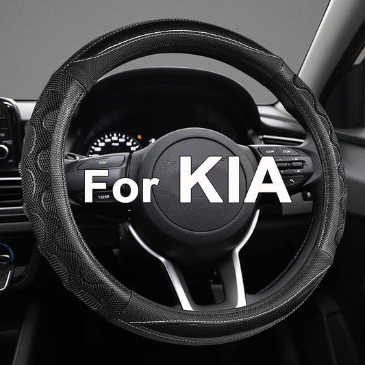 GIANT PANDA Steering Wheel Cover for Kia Soul,Sportage,Forte,Optima,Telluride(3D Honeycomb-Black-Standard Size)