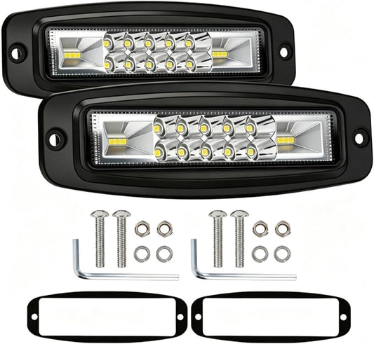 7 Inch Flush Mount LED Pods Flush Mount Led Light Bar Off Road Lights | 2PCS 60W Spot Flood Combo Beam Bumper Grill Mount LED Reverse Lights Fog Lights Backup Lights Driving Light for 4x4 Truck SUV