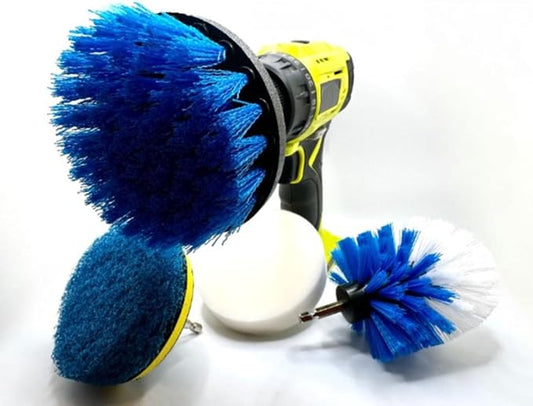 4 Piece Drill Brush Attachment Set, Scrubbing Pad and Sponge - Power Brush Scrubber Deep Cleaning Kit for Bathroom Kitchen Boat Car Grout Floor Tub Shower Tile Surfaces