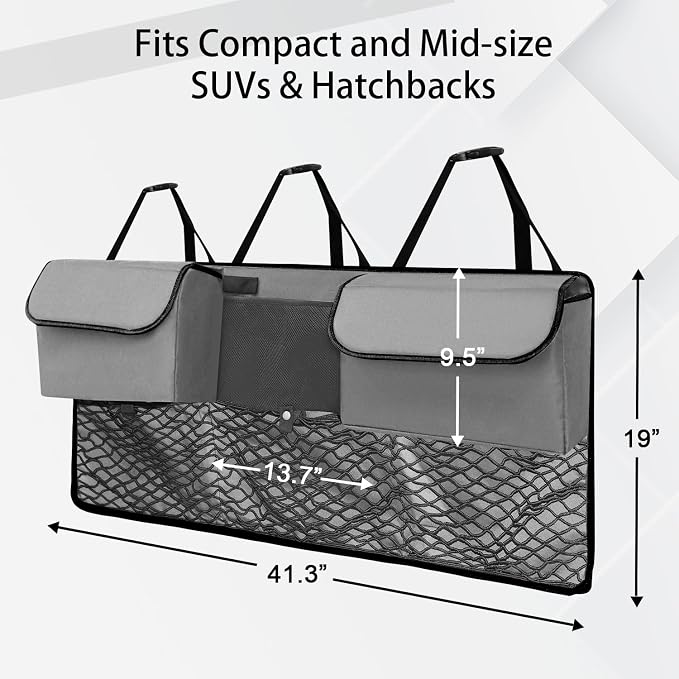 Deluxe Trunk Organizer, Grey, Compact & Mid Size SUV | Backseat Hanging, Waterproof Collapsible, 6 Pockets, Reinforced No-Sag Design