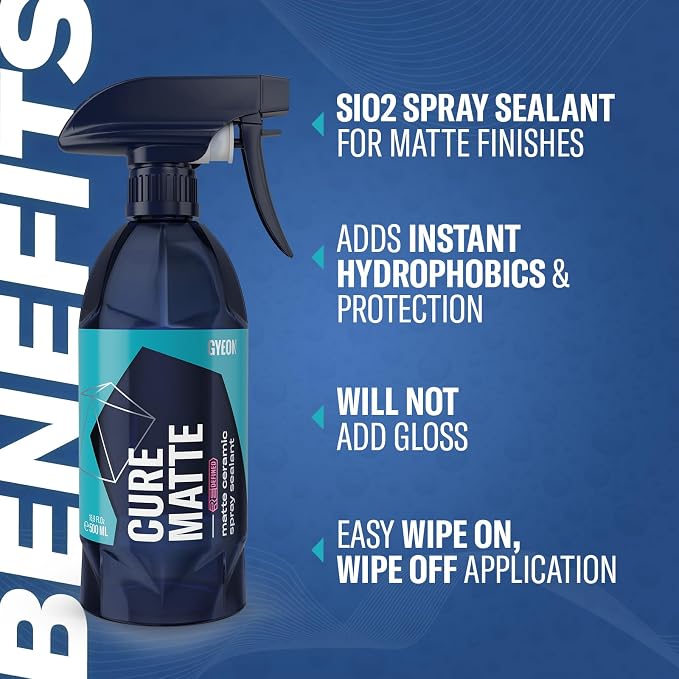 GYEON Cure Matte Redefined Hydrophobic Ceramic Spray Sealant for Matte Paint Vinyl PPF Vehicles with Silica Protection and Water Beading Long‑Lasting Matte Finish