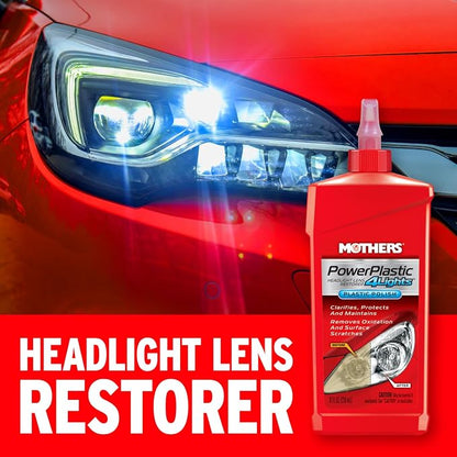 Mothers PowerPlastic 4Lights Plastic Polish, 8 oz. — Ultra-Fine Polish Cleans, Clarifies & Removes Oxidation from Plastics & Headlights, UV Shield Prevents Oxidation & Yellowing (08808)