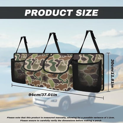Duck Hunter Camo Hanging Car Organizer Large Capacity Backseat Hanging Storage Accessories Collapsible Cargo Storage Bag with 4 Pockets Universal Fit for Cars SUV Sedans