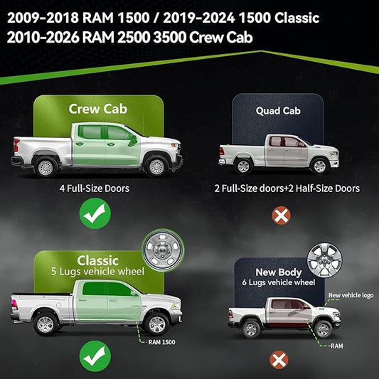 AUTOSAVER88 Running Boards Compatible with 2009-2018 Dodge Ram 1500 Crew Cab (Including 2019-2024 1500 Classic), 2010-2026 Ram 2500/3500, 6 inches Side Step Nerf Bars Side Bars