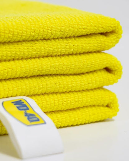 WD-40 Car Detailing Microfiber Towels - PRO Multipurpose Cleaning Cloths for Auto Care, Drying, Streak Free, Lint Free, Absorbent, Glass, Microfiber Kitchen Towels Yellow - 16x16, 24 Pack