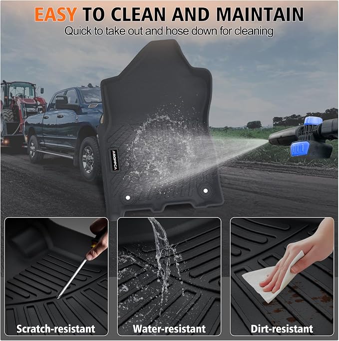 All Weather Car Floor Mats for 2019-2025 2026 Ram 2500/3500 Crew-Cab with Bucket Seat (Not for PTO KIT Models), TPE Rubber Floor Liners Anti-Slip Full Set Automotive Mats for 2024 Ram Accessories