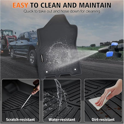 All Weather Car Floor Mats for 2019-2025 2026 Ram 2500/3500 Crew-Cab with Bucket Seat (Not for PTO KIT Models), TPE Rubber Floor Liners Anti-Slip Full Set Automotive Mats for 2024 Ram Accessories