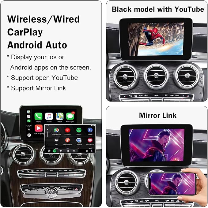 Wireless Carplay/Android Auto Adapter for Mercedes Benz A B CLA GLA C E ML GL GLK SLK, with NTG 5.0 System with Bluetooth, USB, Mirroring, Camera, Voice Control for Mercedes Benz Accessories