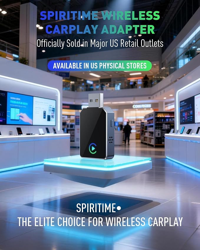 SPIRITIME Wireless CarPlay Adapter for iPhone – 5-Second Auto Connect | 1-Click Phone Swap for Families | Convert Wired to Wireless | Stable & Fast, (Space Gray)