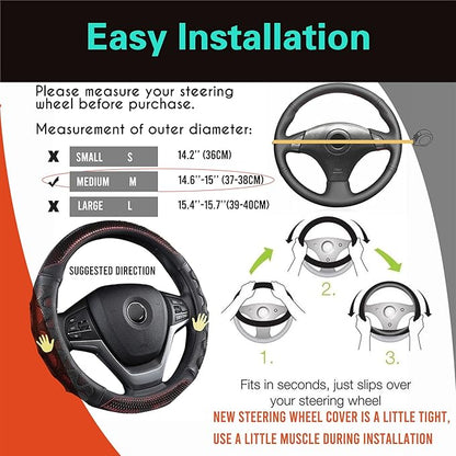 PINCTROT Steering Wheel Cover Great Grip with 3D Honeycomb Anti-Slip Design, Universal 14.5-15 Inch (Wine Red)