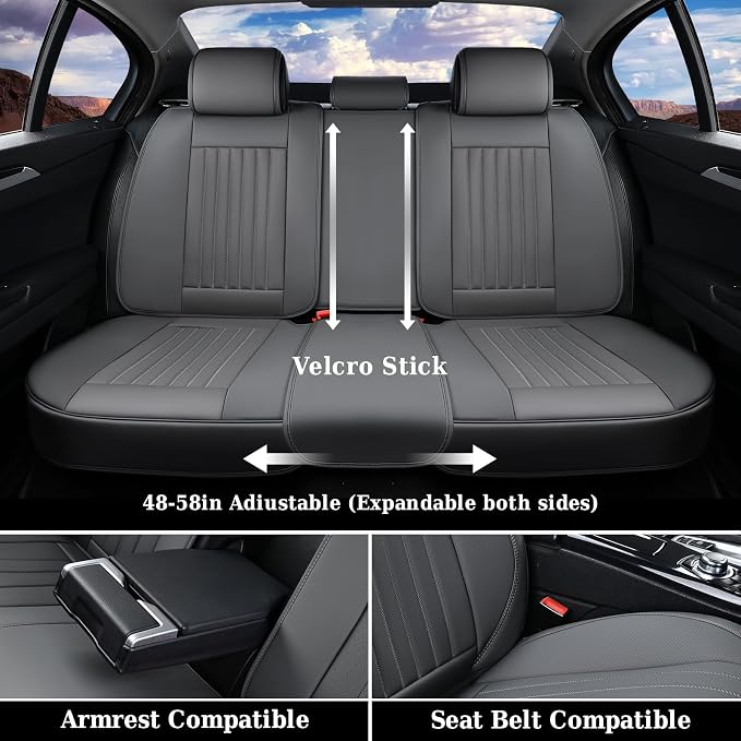 Coverado Car Seat Covers Full Set, Gray Car Seat Cover, Seat Covers for Cars, Waterproof Car Seat Protector, 5 Pieces Nappa Car Seat Cushion, Car Seat Covers Front Seats and Back Fit for Most Cars
