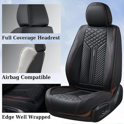 Coverado Car Seat Covers Full Set, 5 Seats Leather Seat Covers for Cars, Waterproof Front and Rear Car Seat Protectors Cushions Universal Fit Most Vehicles (Black)