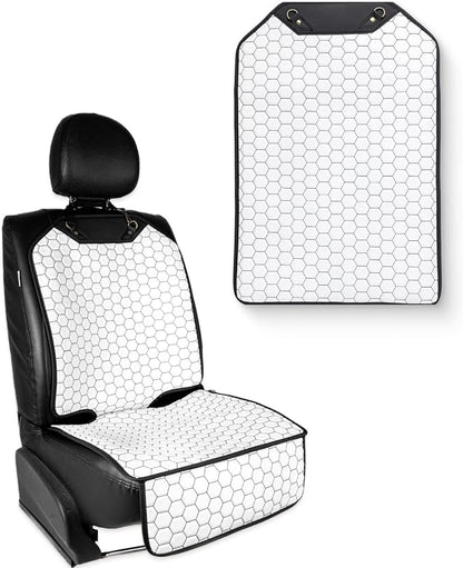 Owleys Set Seat Back Organizer & Car Seat Protector Hexy Waterproof & Non-Slip Protector for Child Car Cushion for Leather and Fabric Seats (White Set 2)
