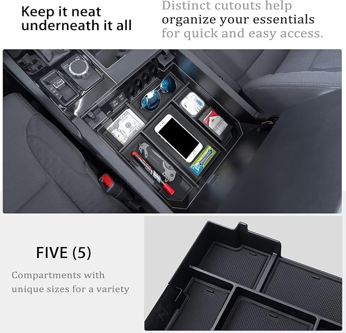 JDMCAR Center Console Organizer Compatible with 2022-2025 2026 Toyota Tundra Accessories and 2023-2026 toyota sequoia Armrest Secondary Storage Box ABS Material with Non-Slip Mats (Black Trim)