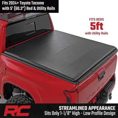 Rough Country Soft Roll Up Truck Bed Tonneau Cover for Toyota Tacoma (2024-2026) - Fits 5' (60") Bed, Weather-Resistant Roll Up Bed Cover