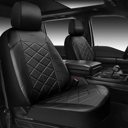 CAR PASS Memory Foam Leather Front Seat Covers, Perforated Nappa Leather Car Seat Covers Front Seats, Universal Fit for Cars, SUV, Trucks, Luxury Comfort Breathable, Thick 3D Foam Leather All Black